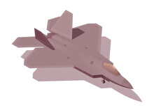 Isometric F-22 Raptor. Isolated Low Poly Fighter Jet On White Backgroung. Vector Illustrator