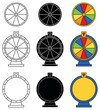 10 Segment Game Spin Wheel Clipart Set - Outline, Silhouette and Color