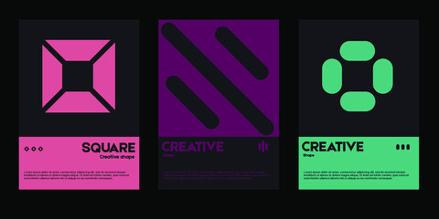 Poster - Meta modern aesthetics of swiss design poster collection layout. Brutalist-inspired vector graphics template set featuring bold typography and abstract geometric shapes.