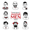 Men avatars collection, hand drawn black and white graphics, portraits, doodles