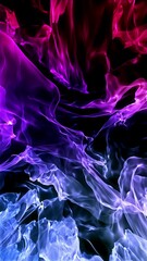 Wall Mural - Vertical Blue Magenta Abstract Fractal Flame Background Loop