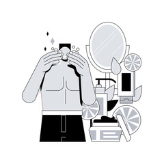 Poster - Skincare abstract concept vector illustration. Skin therapy, green cosmetic product, body care lotion, facial cream, serum oil, face cleansing and hydrating, spa treatment abstract metaphor.
