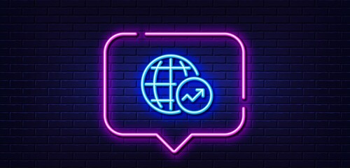 Poster - neon light speech bubble. world statistics line icon. report chart or sales growth sign. data analys
