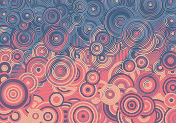 Poster - Abstract psychedelic background with circles and lines of various widths in retro optical illusion style.