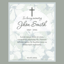 Funeral Card Template With Green And Blue Floral Background Illustration