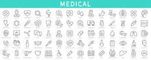 Medicine Health Icon. Medical Thin Line Icons Set. Medical Symbols Collection. Vector Illustration