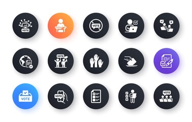 Poster - voting icons. public election, vote box, ballot paper icons. candidate, politics voting and people v