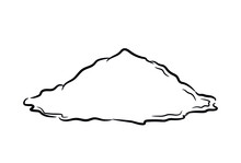 Line Drawing Of A Pile Of Loose Powder. Black Outline Of A Serving Of Spices In A Sketch Style. Isolated Vector Illustration.