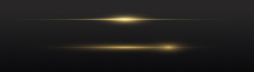Wall Mural - glowing gold line, horizontal light rays, flash