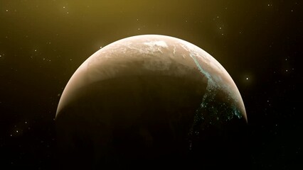 Poster - Rotation of planet Earth in days. Motion. Planet Earth alternates day and night in rotation. 3D model of day changes on planet Earth in space
