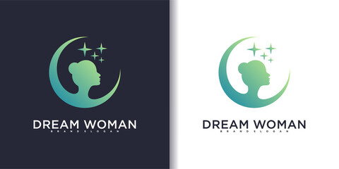 Abstract woman dream logo design with luxury gradients colour Premium vektor