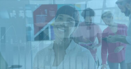 Poster - Animation of financial data processing over diverse business people in office
