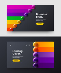 Wall Mural - bright pamphlet vector design layout set. premium realistic spheres landing page template bundle.