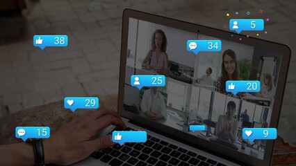 Canvas Print - Animation of social media icons and numbers over