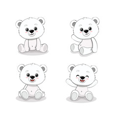 Wall Mural - Set of cute cartoon polar bear. Vector illustration