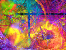 Creación De Arte Digital Conceptual Compuesto De Líneas Verticales Y Horizontales Negras Sobre Nubes De Colores Fluorescentes En Lo Que Aparenta Ser Un Cruce De Caminos En La Quinta Dimensión.
