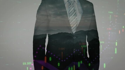 Poster - Animation of financial data processing over businessmen
