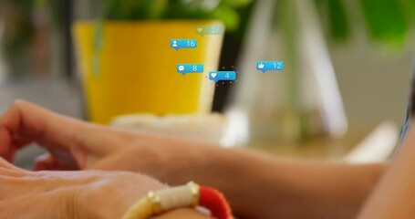 Poster - Animation of falling social media icons over caucasian women
