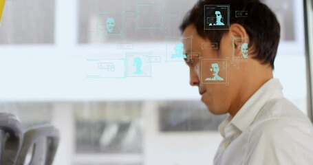 Poster - Animation of falling social media icons over biracial men