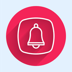 Poster - White line Emergency mobile phone call to hospital icon isolated with long shadow. Red circle button. Vector