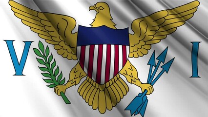 Wall Mural - Close up realistic texture fabric textile silk satin flag of United States Virgin Islands waving fluttering background. National symbol of the country. Happy Day concept
