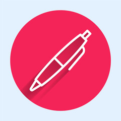 Poster - White line Pen icon isolated with long shadow background. Red circle button. Vector