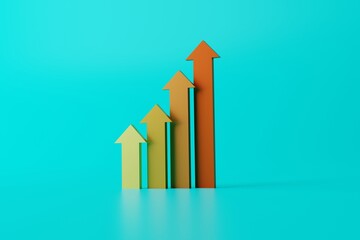 Poster - Up arrows of different colors. The concept of the growth of statistics and the development of the company, life. 3D rendering, 3D illustration.