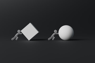 Aufkleber - Two people pushing the ball and the cuboid. The concept of making things easier, creating simpler solutions. 3d rendering, 3d illustration.