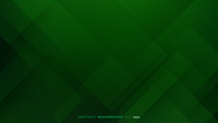 Wall Mural - abstract green square shapes with lines stripe and light on dark green background