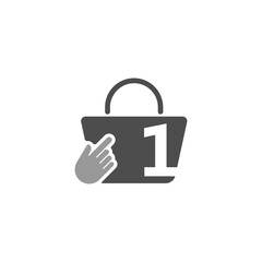 Sticker - Online shopping bag, cursor click hand icon with number 1 illustration