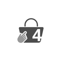 Sticker - Online shopping bag, cursor click hand icon with number 4 illustration