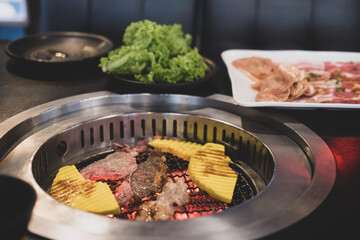 Wall Mural - Real Yakiniku japanese grill style in japan.food that grille a thin sliced.