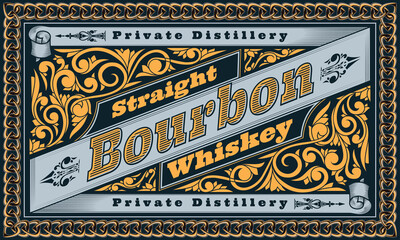 Wall Mural - Bourbon Whiskey - ornate vintage decorative label