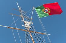 Portuguese Flags On The Mast Of A Boat, On The Wind