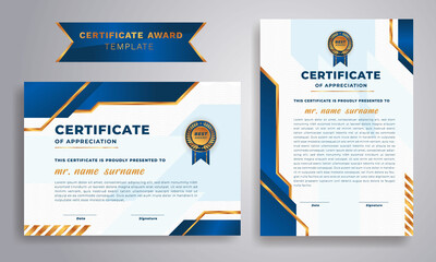 Certificate template. Diploma of modern design certificate. Vector illustration. Layout horizontal and vertical in A4 size.