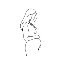 Continuous One Line Drawing Of Happy Pregnant Woman Editable Hand Drawn Line Art Vector Design