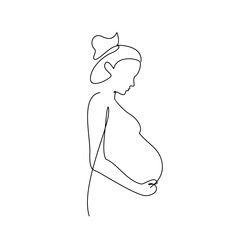 Wall Mural - continuous one line drawing of happy pregnant woman editable hand drawn line art vector design