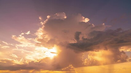 Wall Mural - 4K. High quality. Time lapse video. Scene of Sunset close up the sun. Colorful romantic sky sunset with Moving clouds background. time lapse day to night in nature and travel concept.