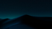 Night Landscape, With Desert Sand Dunes. Beautiful Modern Wallpaper With Green Gradient Starry Sky