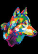 colorful wolf head with cool isolated pop art style backround.