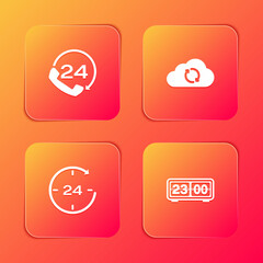 Poster - Set Telephone 24 hours support, Cloud sync refresh, Clock and Retro flip clock icon. Vector