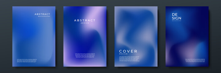 Blurred dark blue backgrounds set with abstract gradient texture background with dynamic blurred effect. Templates for brochures, posters, banners, flyers and cards. Vector illustration.