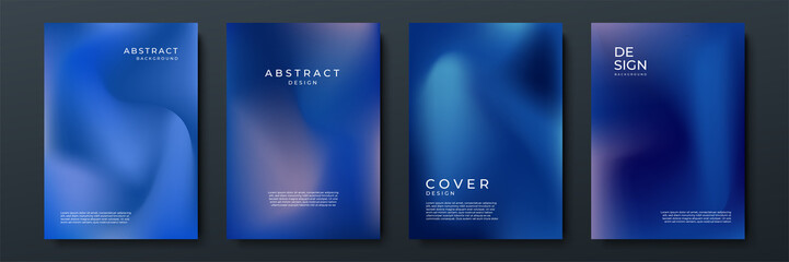 Blurred dark blue backgrounds set with abstract gradient texture background with dynamic blurred effect. Templates for brochures, posters, banners, flyers and cards. Vector illustration.