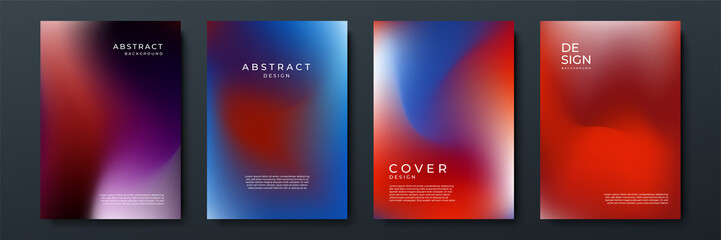 Poster - Blurred blue red backgrounds set with abstract gradient texture background with dynamic blurred effect. Templates for brochures, posters, banners, flyers and cards. Vector illustration.