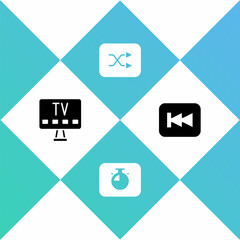 Wall Mural - Set Smart Tv, Stopwatch, Arrow shuffle and Rewind button icon. Vector