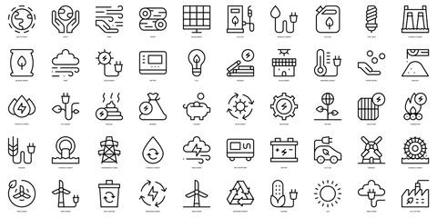 Set of thin line renewable energy Icons. Vector illustration