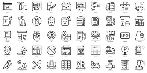 Wall Mural - Set of thin line gas station Icons. Vector illustration