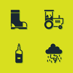 Wall Mural - Set Waterproof rubber boot, Storm, Bottle wine and Tractor icon. Vector