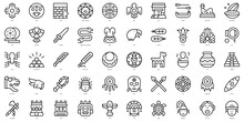 Set Of Thin Line Aztec Icons. Vector Illustration