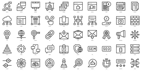 Set of thin line seo and sem Icons. Vector illustration